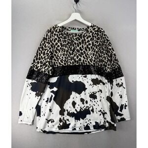 Sunshine & Rodeos Women's XL Cow Print Leopard Sequin Chic Western Pullover Top